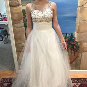 White beaded chiffon prom dress